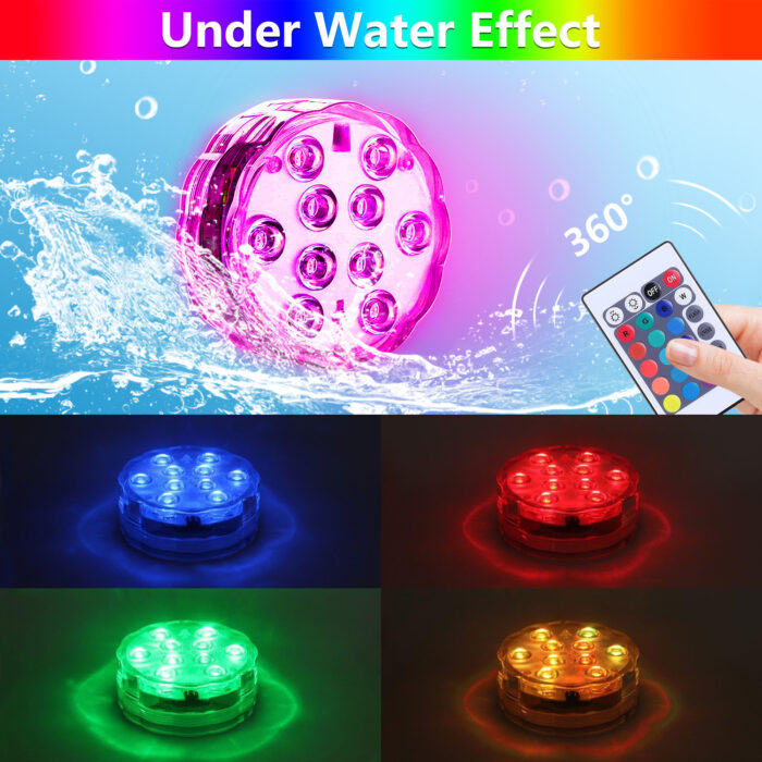Submersible LED Lights with Remote Control, Battery Powered RGB Color Changing Waterproof Lights - Image 5