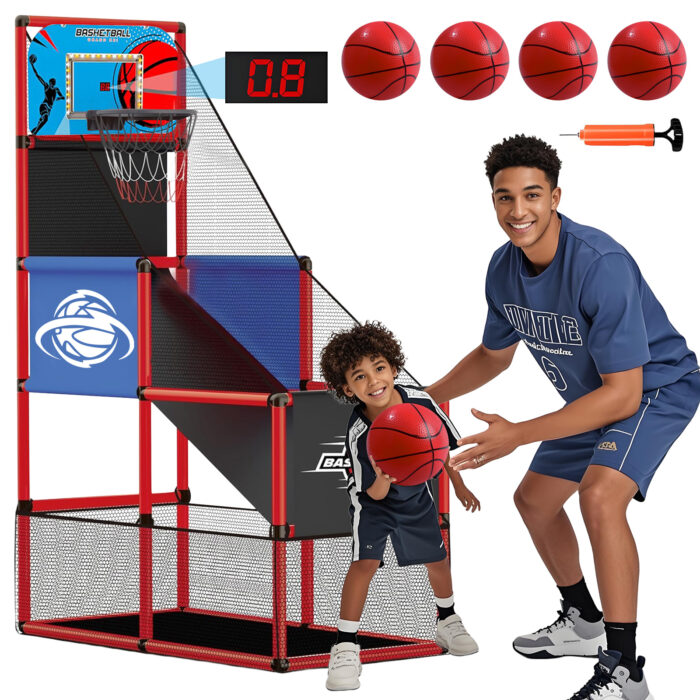 Rirool Kids Basketball Hoop Arcade Game - Indoor/Outdoor Toy with Electronic Scoreboard, LED Lights & 4 Balls - Adjustable Height for Ages 3-8 - Perfect Gift for Boys & Girls
