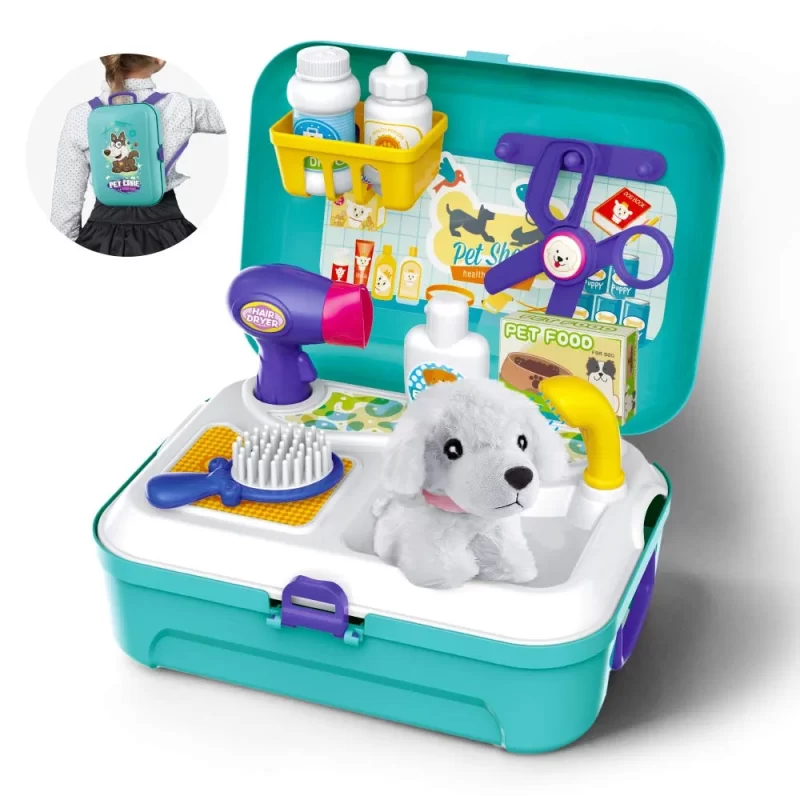 Toys for Kids Dog Grooming Doctor Kit Toys, Pet Care Play Set Pretend Puppy Dog Carrier, Pet Grooming Toy with Sturdy Gift case for Toddler Boys and Girls