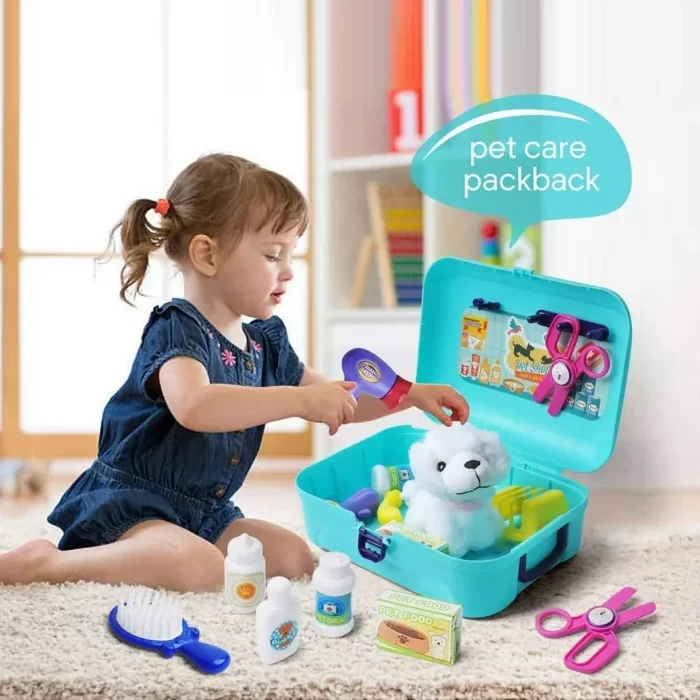 Toys for Kids Dog Grooming Doctor Kit Toys, Pet Care Play Set Pretend Puppy Dog Carrier, Pet Grooming Toy with Sturdy Gift case for Toddler Boys and Girls - Image 2