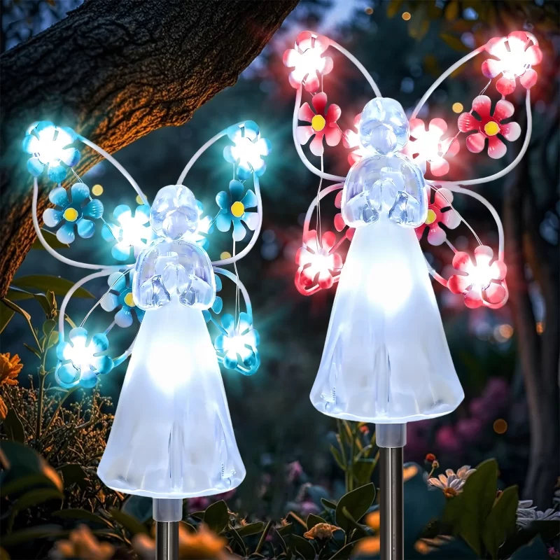 2 Pieces Solar Angel Stake Lights, Multicolor Angel LED Garden Decorations, Multicolor Garden Outdoor Solar Lights