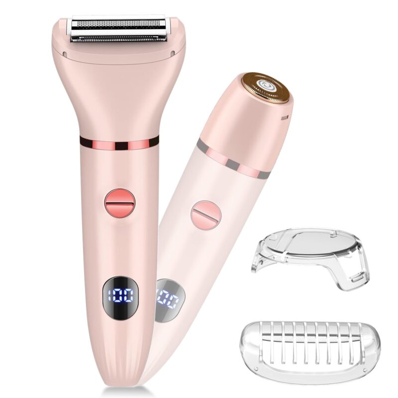 Women’s 2-in-1 Electric Shaver & Bikini Trimmer - IPX4 Waterproof, USB Rechargeable, Painless for Face/Body/Legs, LCD Display, Pink