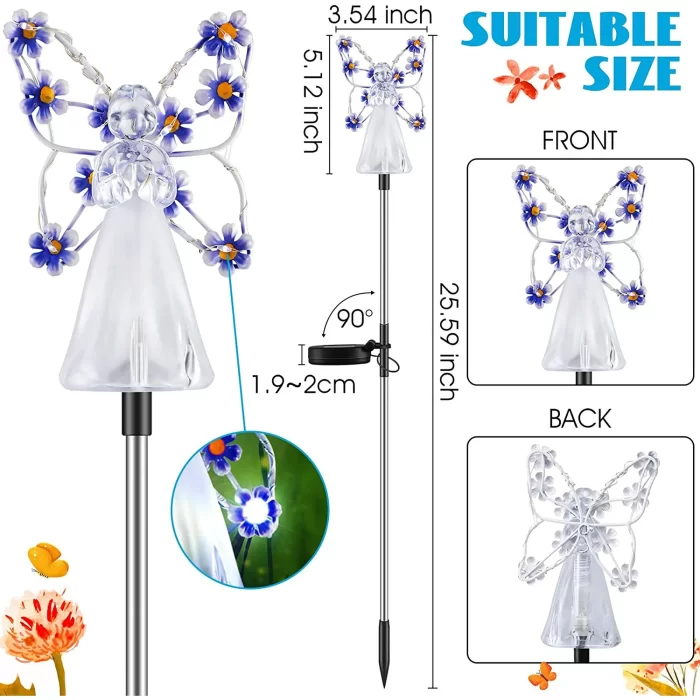 2 Pieces Solar Angel Stake Lights, Multicolor Angel LED Garden Decorations, Multicolor Garden Outdoor Solar Lights - Image 2