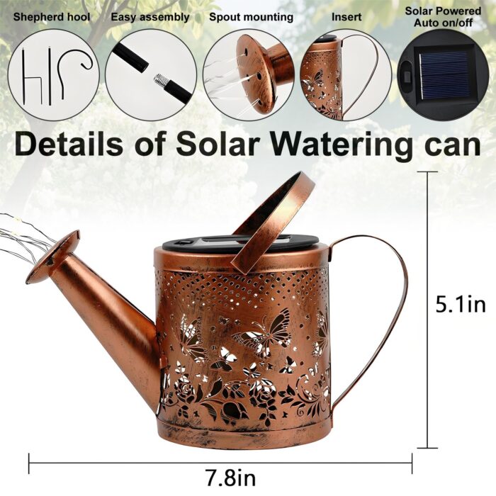 Solar Watering Can Light - Outdoor Waterproof Hanging Solar Lantern with Butterfly Reflection, Fairy Decorative Lights for Garden, Patio, Porch, Lawn, Auto On/Off at Night - Image 2
