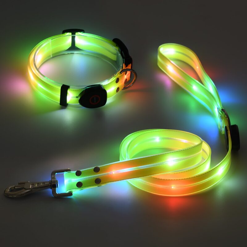 Glow Dog Collar & Leash Set, Adjustable LED Collar (35-55cm) + 120cm Leash, 3 Light Modes, Quick Charge, Night Safety