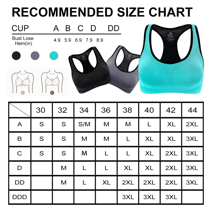 Rirool 3-Pack Women's Racerback Sports Bras, High-Impact Workout Yoga Gym Activewear Fitness Bra XL - Image 2