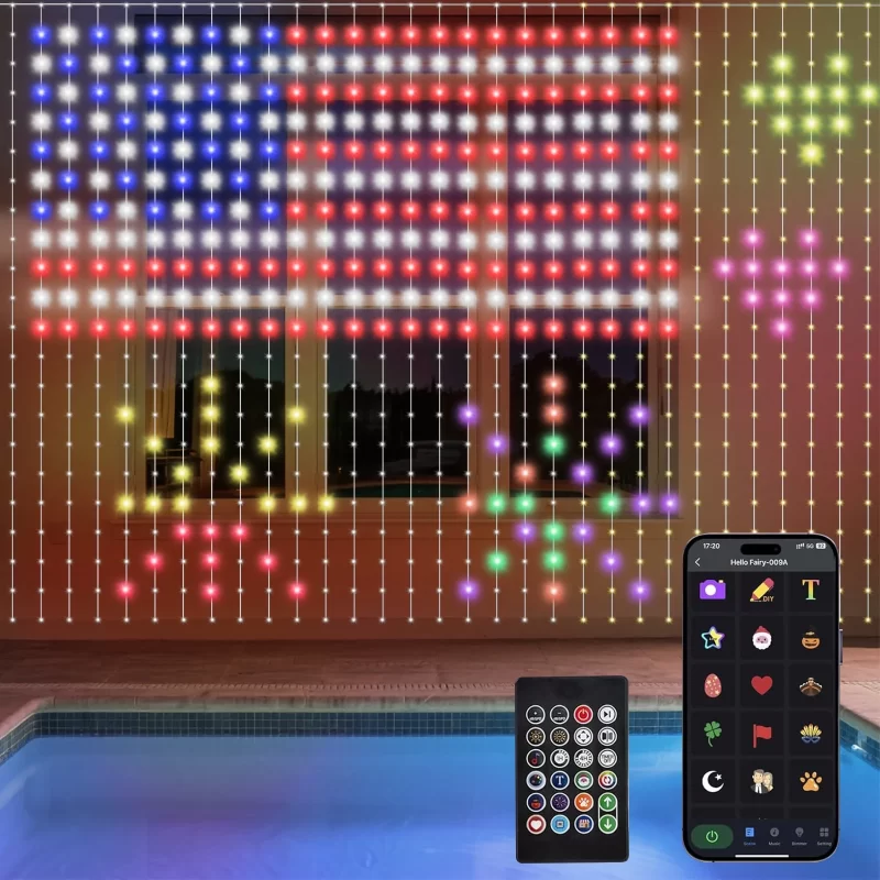 Rirool Smart LED Curtain Lights, 400 LED 9.8x9.8ft RGB Color Changing with App/Remote Control, Music Sync for Bedroom, Wedding, Party Backdrop Décor