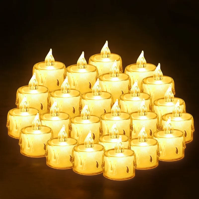 24 Pack Flameless LED Tea Lights - Crystal Clear Battery Operated Candles, Warm White Light for Halloween, Christmas, Wedding, Votive (1.5" x 2")