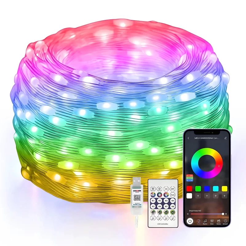 100LED Smart Fairy Lights, 33ft RGB Color Changing String Lights with APP & Remote, IP65 Waterproof USB Lights for Christmas, Wedding, Party Indoor Outdoor