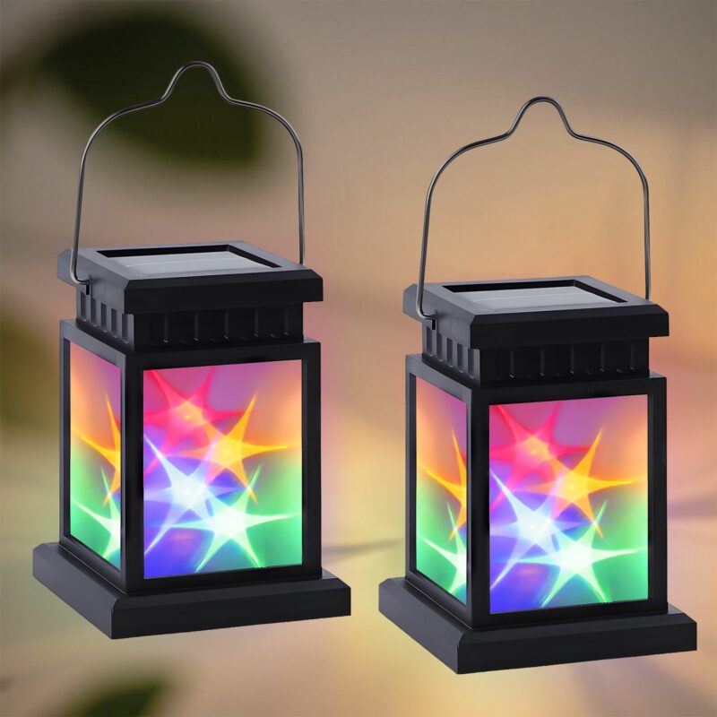 2PCS Solar Lanterns Outdoor, 3D Starry Lights with Flashing Modes - Waterproof Medieval Vintage Decor for Garden, Yard, Pathway Multicolor