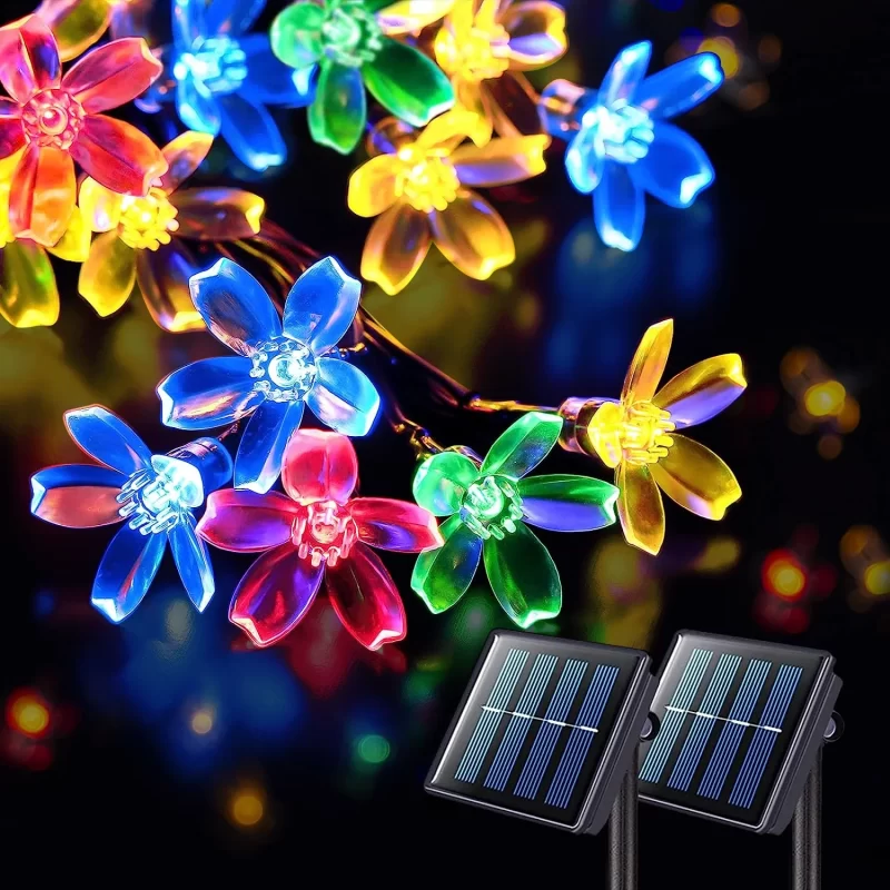 Rirool Cherry Blossom Solar String Lights - 50 LED, 23ft, Multi-Color, Waterproof, for Outdoor/Indoor Décor