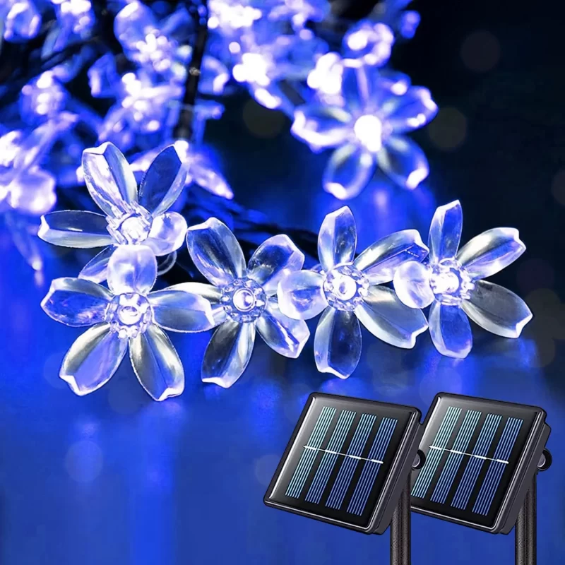 Rirool Cherry Blossom Solar String Lights - 50 LED, 23ft, Blue, Waterproof, for Outdoor/Indoor Decor