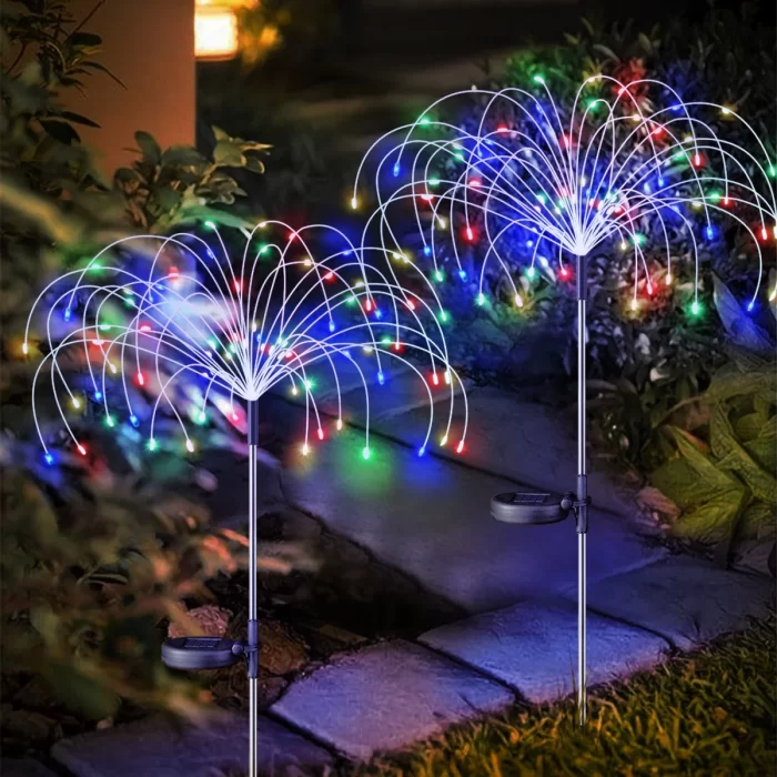 Rirool 2 Pack Solar Garden Lights, 120 LED Solar Firework Lights for Pathway, Yard, Party, Christmas Decor, Multicolor, IP65 Waterproof, DIY Copper Wire, Auto On/Off