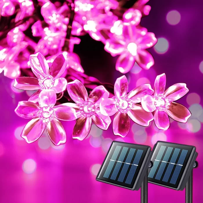 Rirool Cherry Blossom Solar String Lights - 50 LED, 23ft, Pink, Waterproof, for Outdoor/Indoor Décor