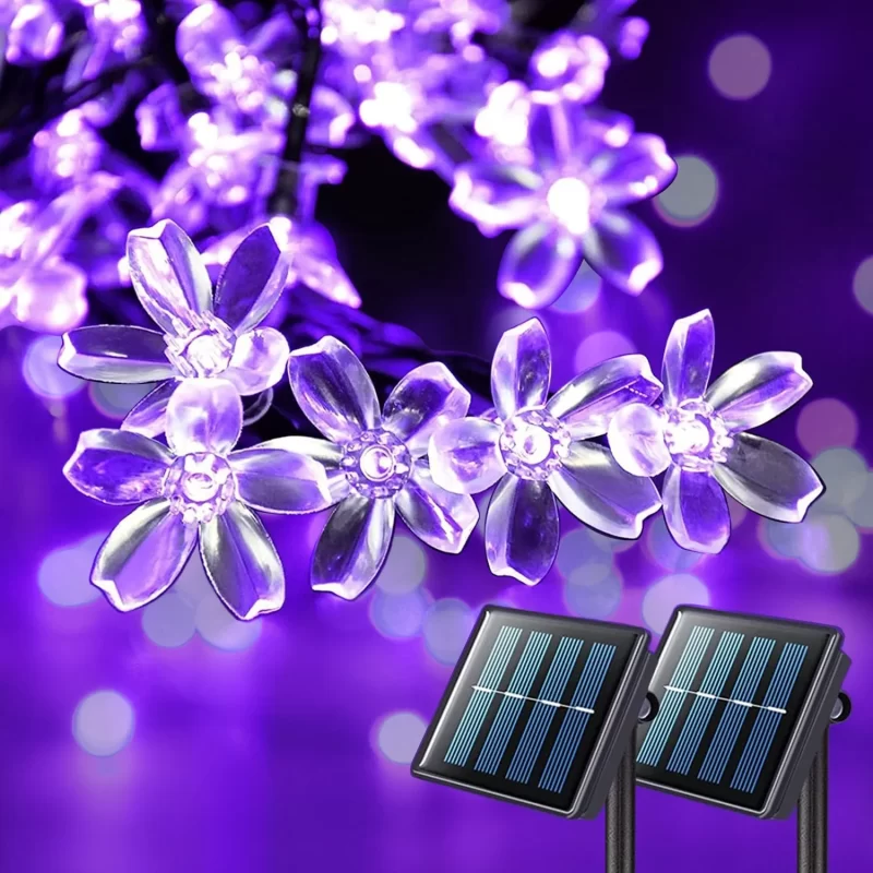 Rirool Cherry Blossom Solar String Lights - 50 LED, 23ft, Pink, Waterproof, for Outdoor/Indoor Decor (2 Pack)