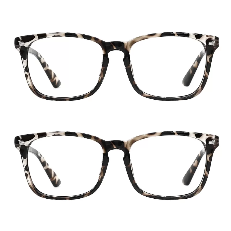 Rirool 2 Pack Blue Light Blocking Glasses - Computer Reading/Gaming/TV/Phones Glasses for Women Men - Anti Eyestrain & UV Glare Protection - Leopard