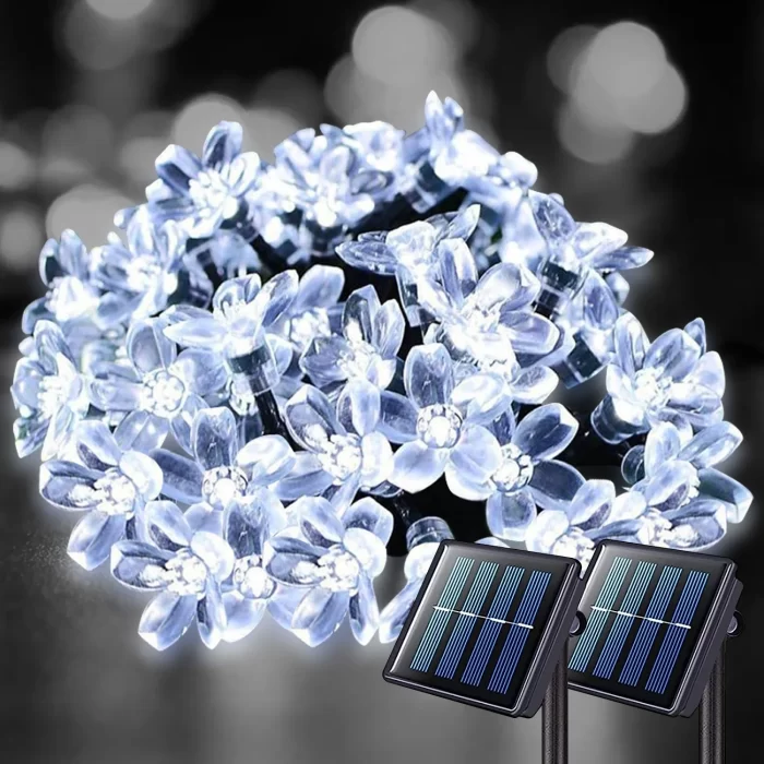 Rirool Cherry Blossom Solar String Lights - 50 LED, 23ft, White, Waterproof, for Outdoor/Indoor Décor