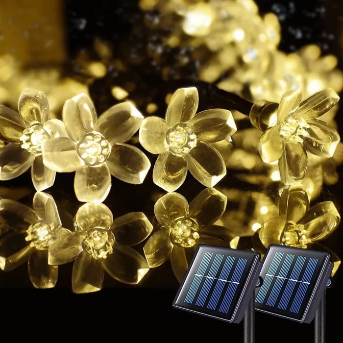 Rirool Cherry Blossom Solar String Lights - 50 LED, 23ft, Warm White, Waterproof, for Outdoor/Indoor Décor