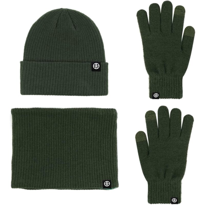 Rirool Winter 3 in 1 Scarf Hat Glove Set for Men Women, Knitted Beanie Hat, Touch Screen Gloves, Fleece Lined Neck Warmer for Cold Weather