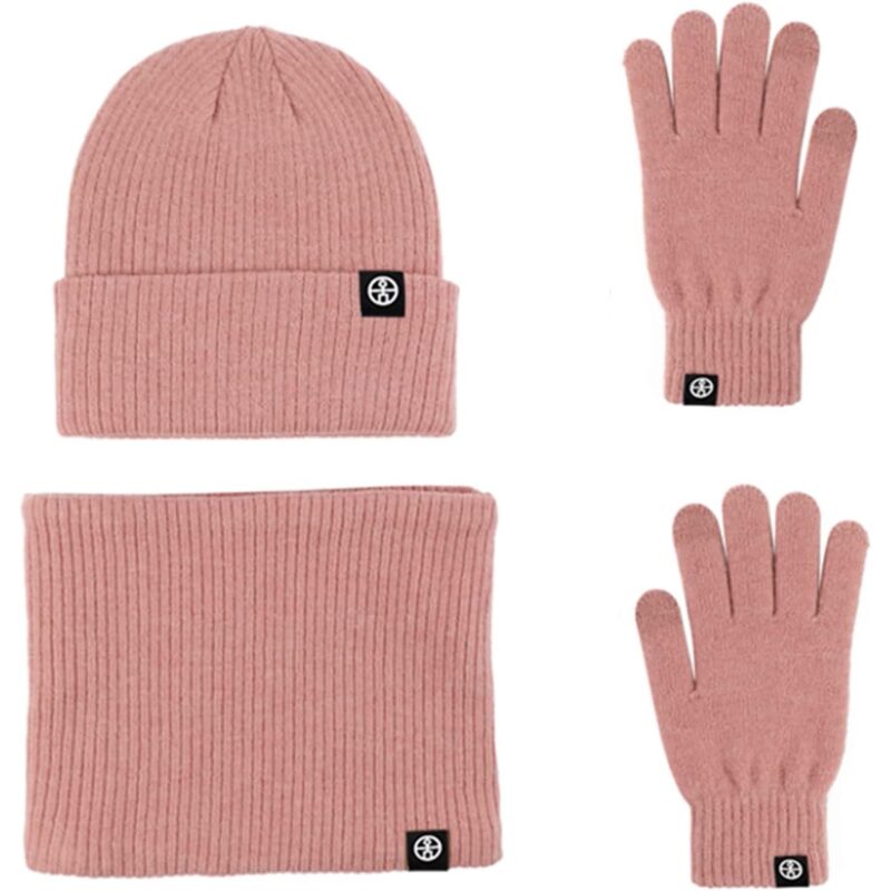 Rirool Winter 3 in 1 Scarf Hat Glove Set for Men Women, Knitted Beanie Hat, Touch Screen Gloves, Fleece Lined Neck Warmer for Cold Weather
