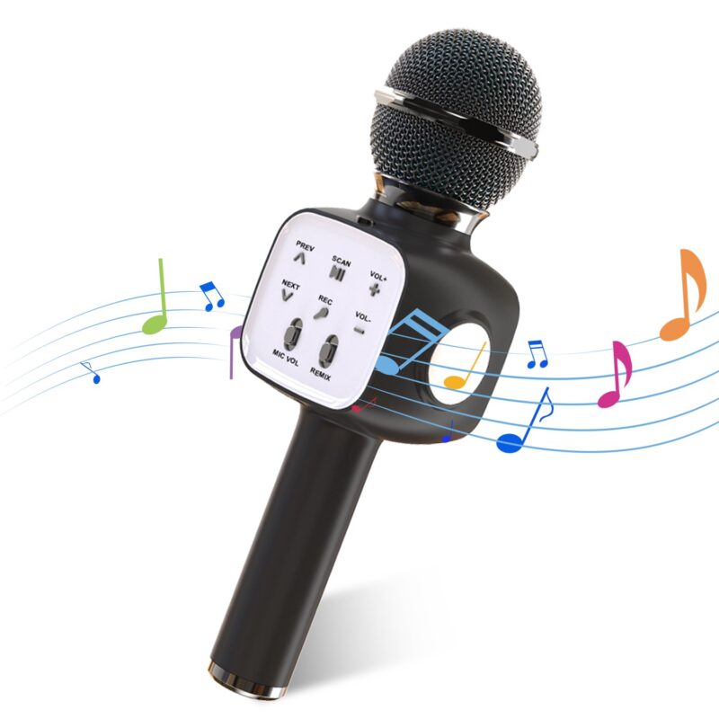 Rirool Wireless Karaoke Microphone with LED Lights - Portable Handheld Mic Speaker - Great Gift for Kids, Adults - All Ages Black