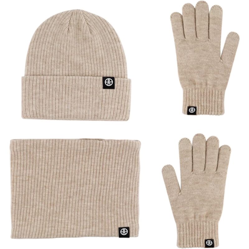 Rirool Winter 3 in 1 Scarf Hat Glove Set for Men Women, Knitted Beanie Hat, Touch Screen Gloves, Fleece Lined Neck Warmer for Cold Weather